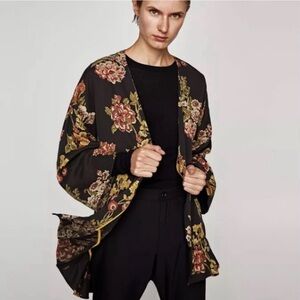 Zara Basic Outerwear Floral Kimono Lightweight Jacket boho small medium